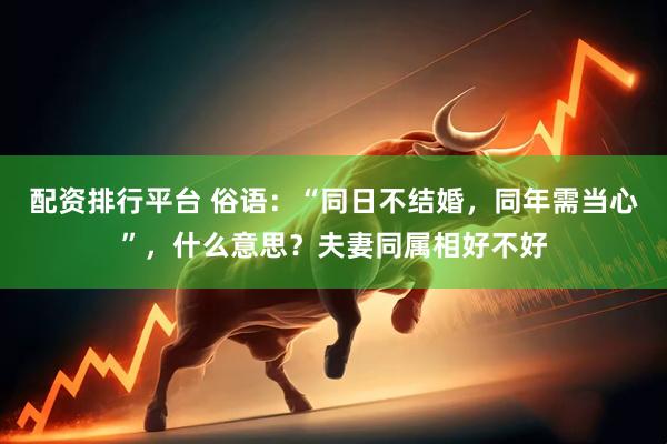 配资排行平台 俗语：“同日不结婚，同年需当心”，什么意思？夫妻同属相好不好